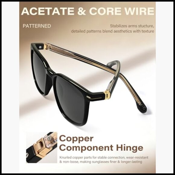 Acetate Square Sunglasses Polarized UV Protection Retro Shades main image 7
